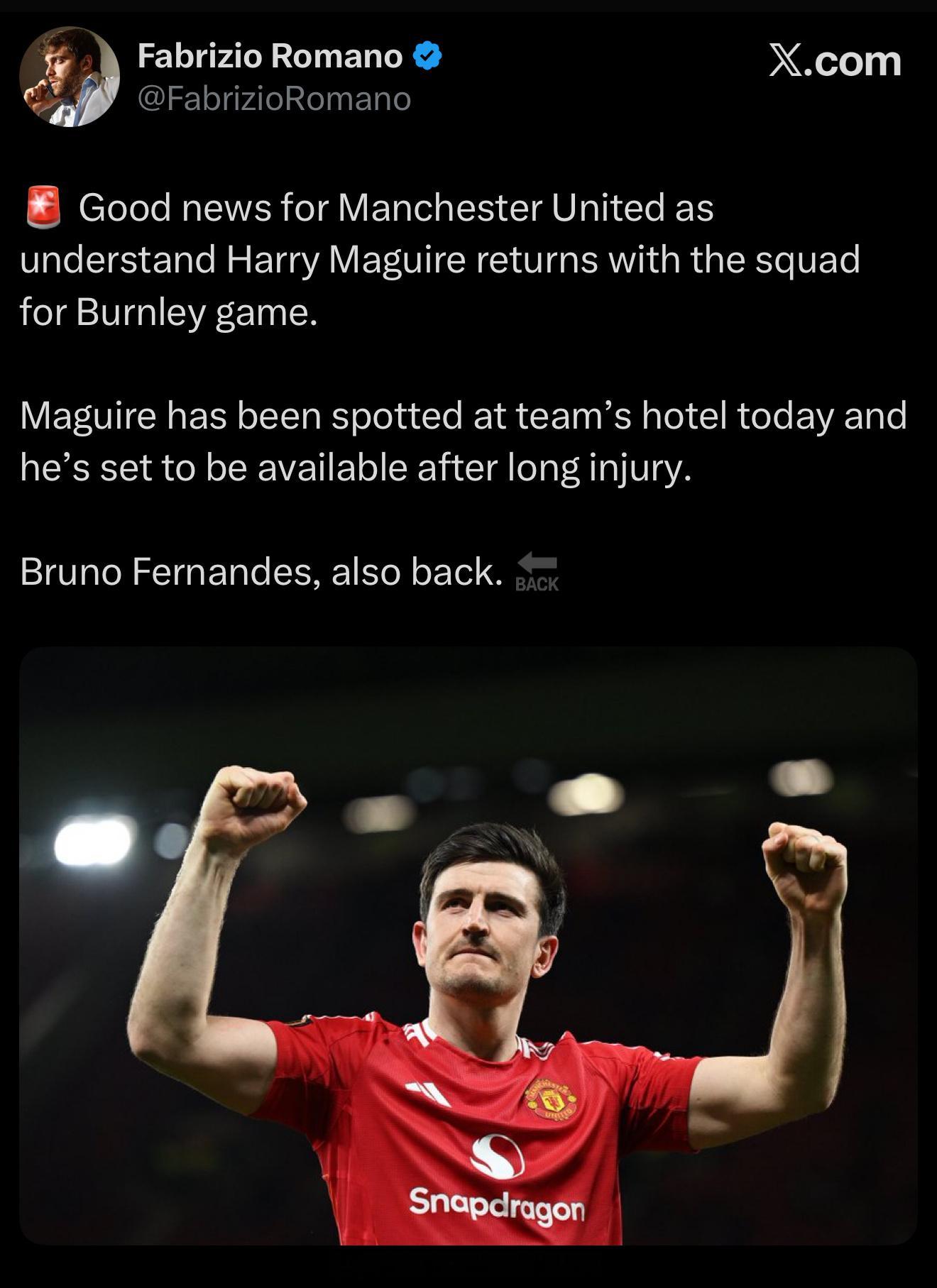 费尔南德斯也回归了，好家伙，全员态？伯恩利vs曼联