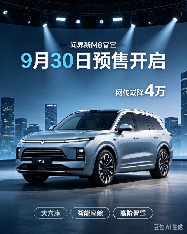 问界新M8官宣9月30日开启预售，网传价格有望下调4万