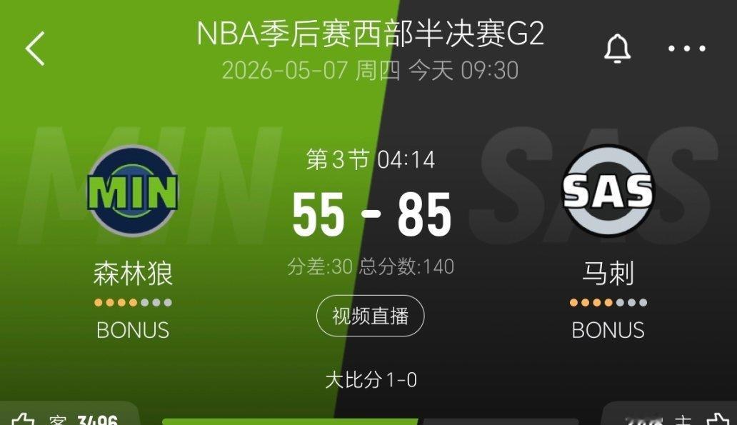 马刺领先30分！ nba季后赛 森林狼vs马刺