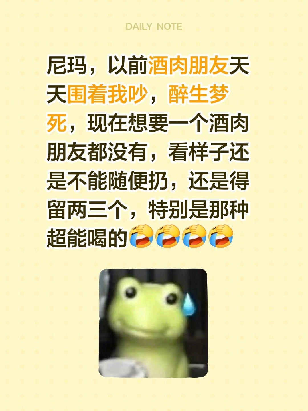 尼玛，以前酒肉朋友天天围着我吵，醉生梦死，现在想要一个酒肉朋友都没有，看样子还是