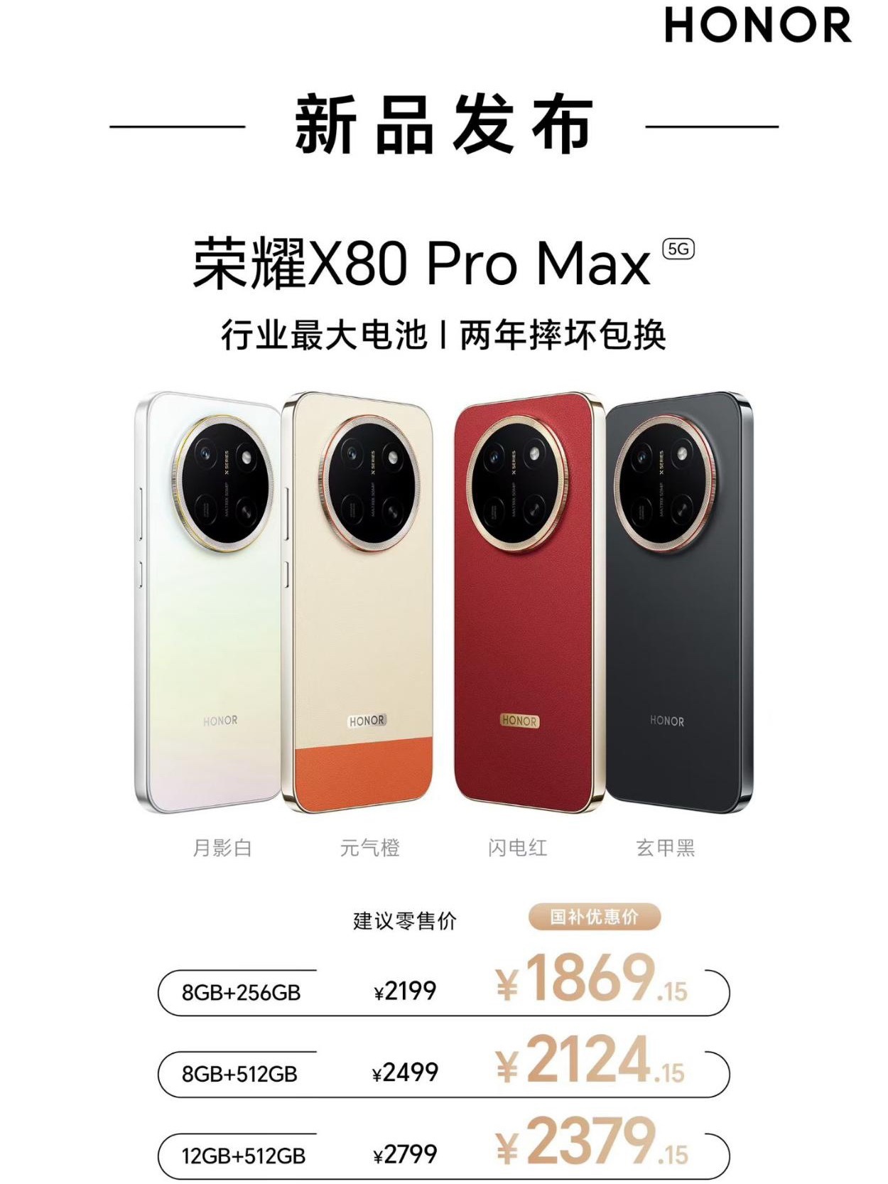 荣耀X80ProMax 这个价格很良心8+128GB 1999元 国补后：169