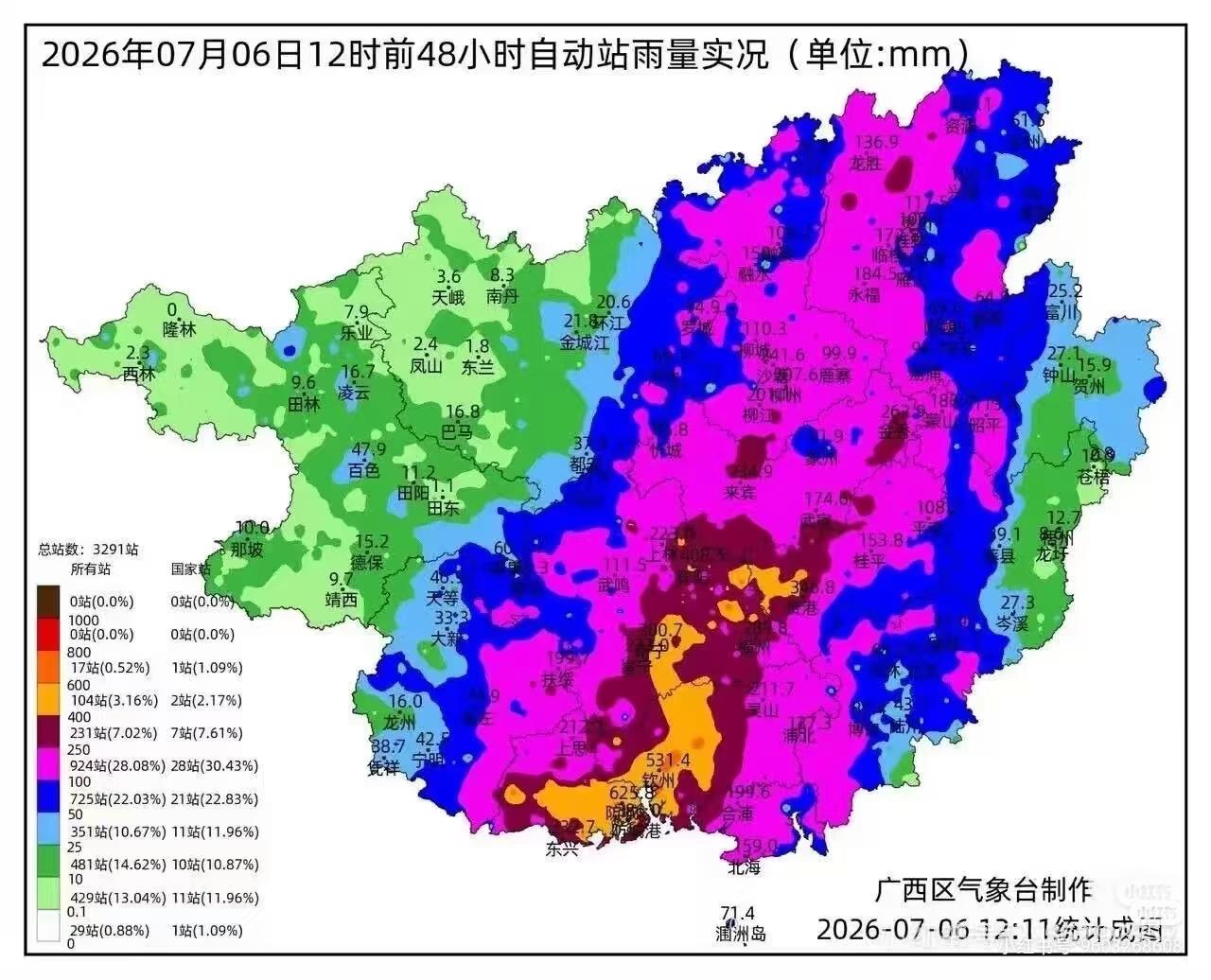 其实是整个广西都在下暴雨，然后贵港承接整个广西十分之九的暴雨，横洲和贵港正好在承
