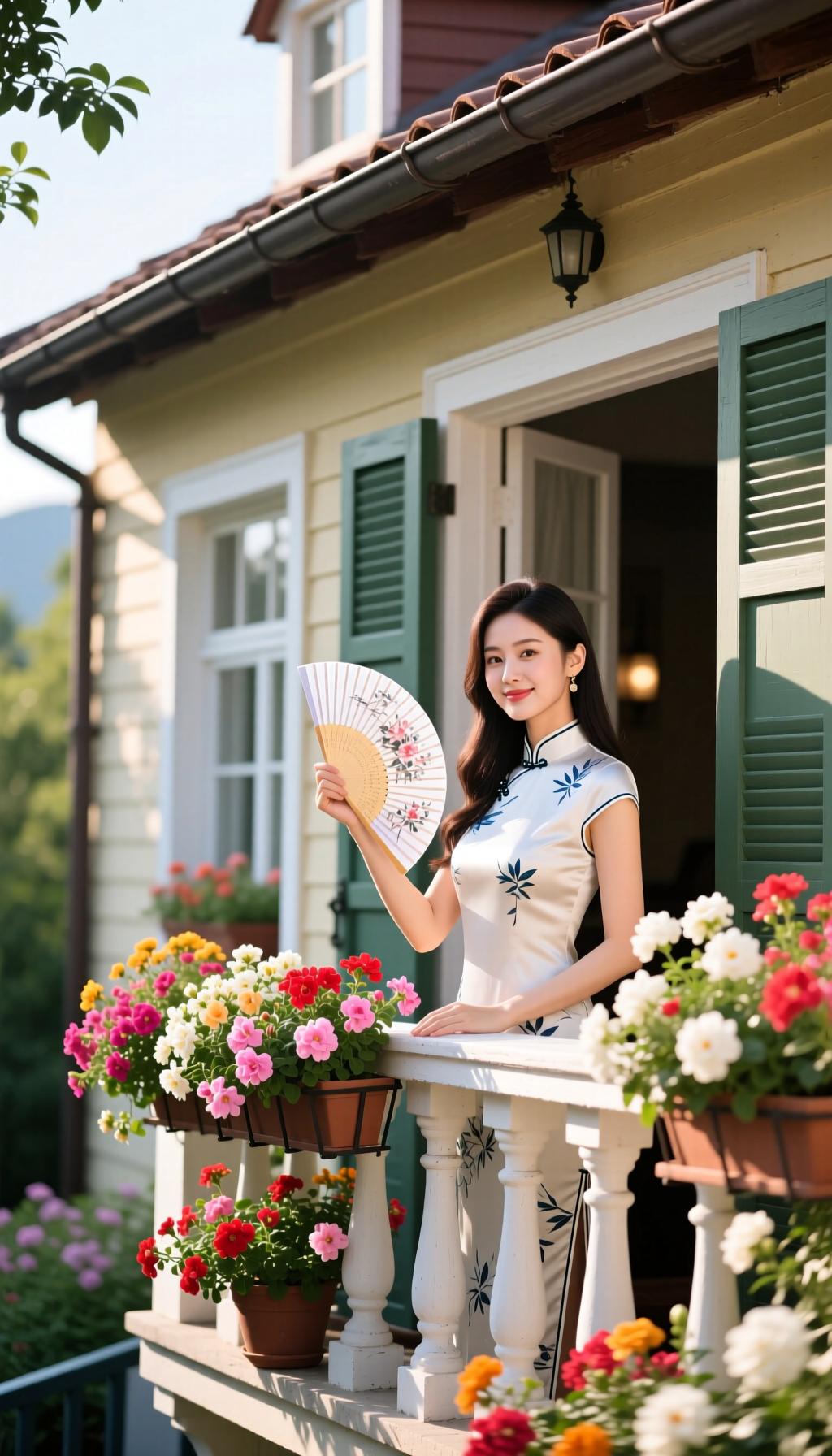 自制壁纸，阳台上的花女人，南通黄明