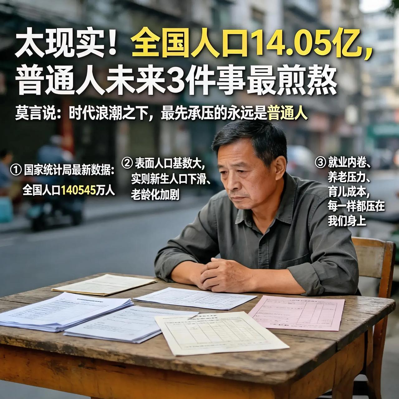 太现实！全国人口14.05亿，普通人未来3件事最煎熬
 
莫言说：时代浪潮之下，