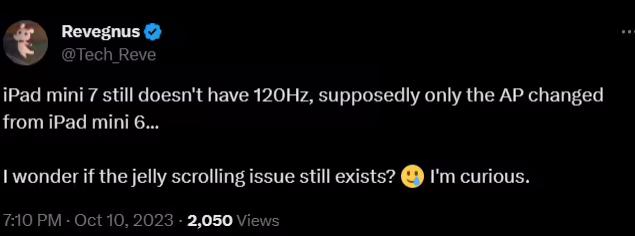 苹果不愧是挤牙膏大师。。iPad mini 7依旧不支持高刷，依旧只有60Hz刷