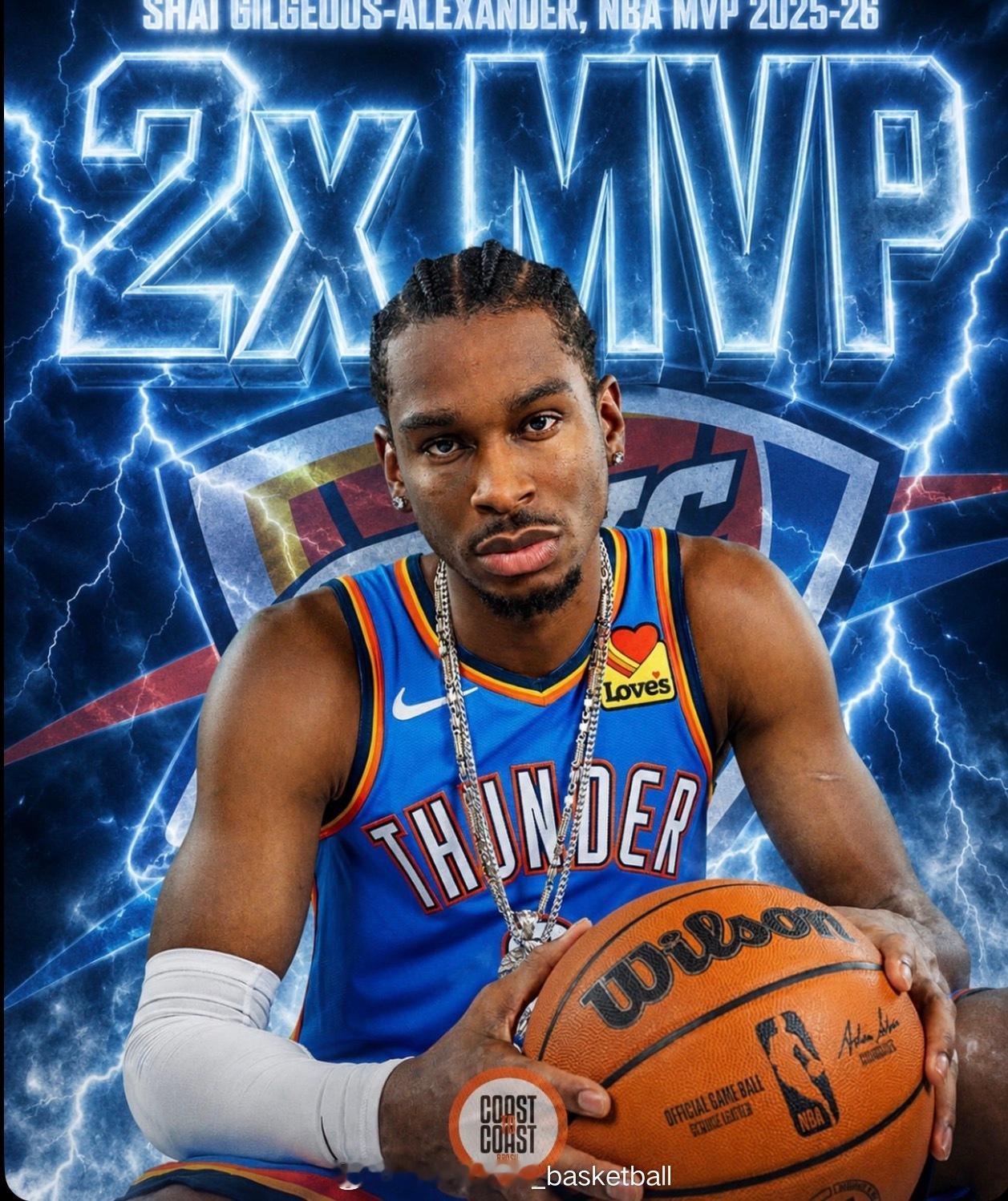 这是属于SGA的NBA时代，亚历山大今天成为NBA历史上第14位连庄MVP亚历山
