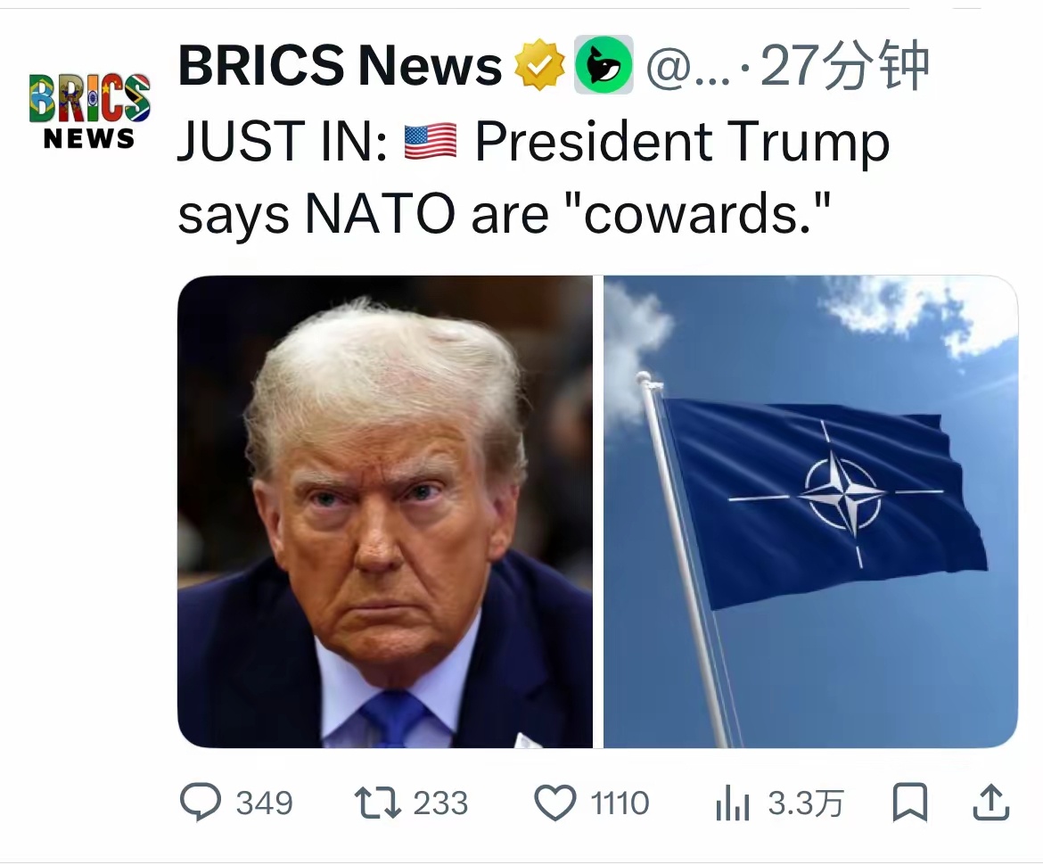 特朗普称北约是“懦夫”。 
