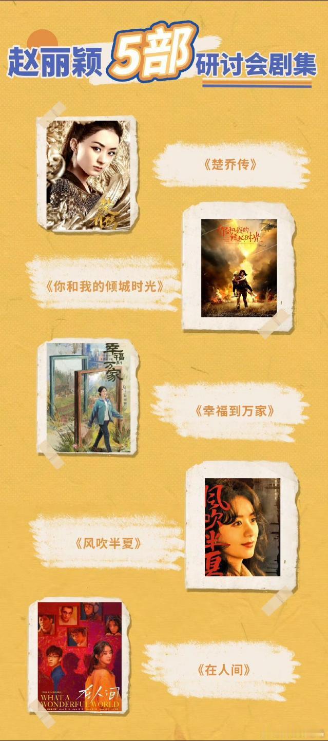 赵丽颖主演五部研讨会剧集：《楚乔传》《你和我的倾城时光》《幸福到万家》《风吹半夏