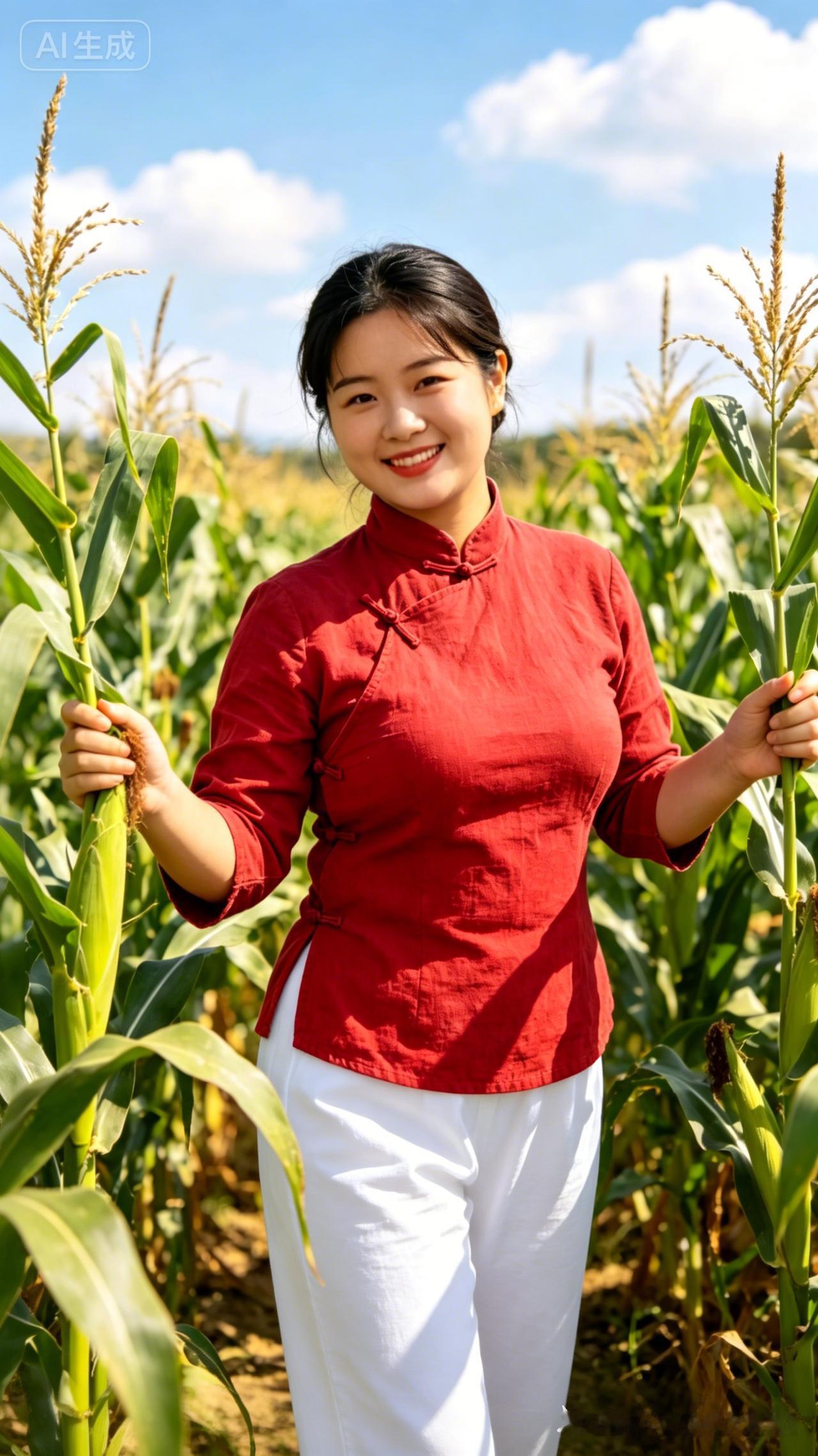 田园少女与玉米的亲密合影🌽🌾