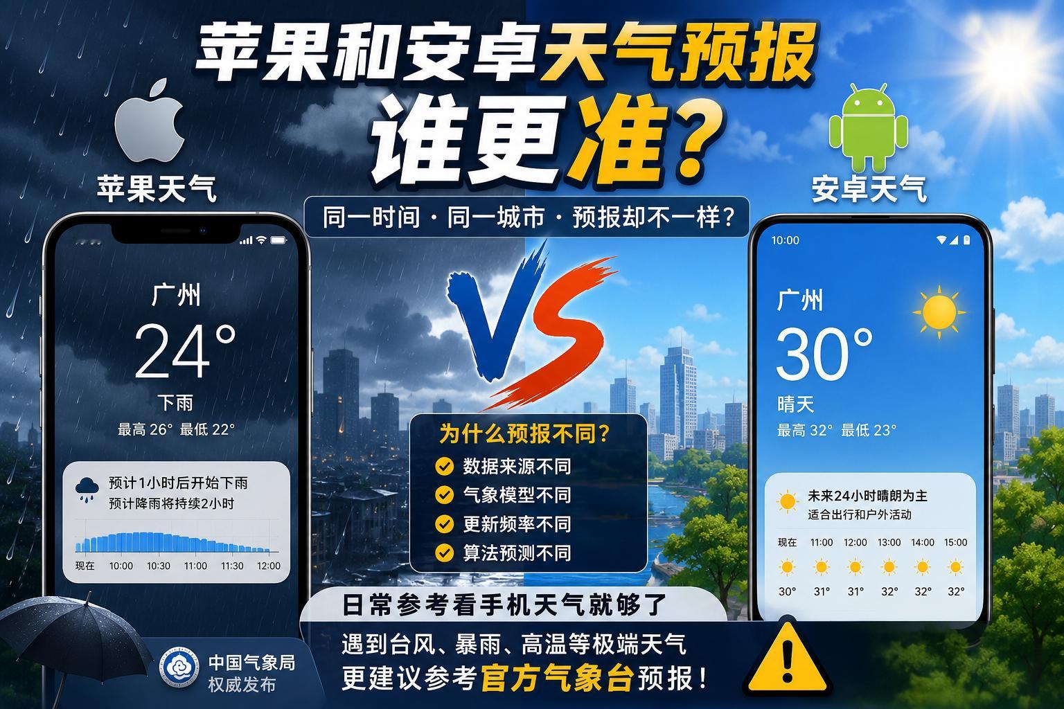 同一座城市 同一时间苹果和安卓天气预报谁更准苹果说要下雨 安卓却显示大晴天 ☀️