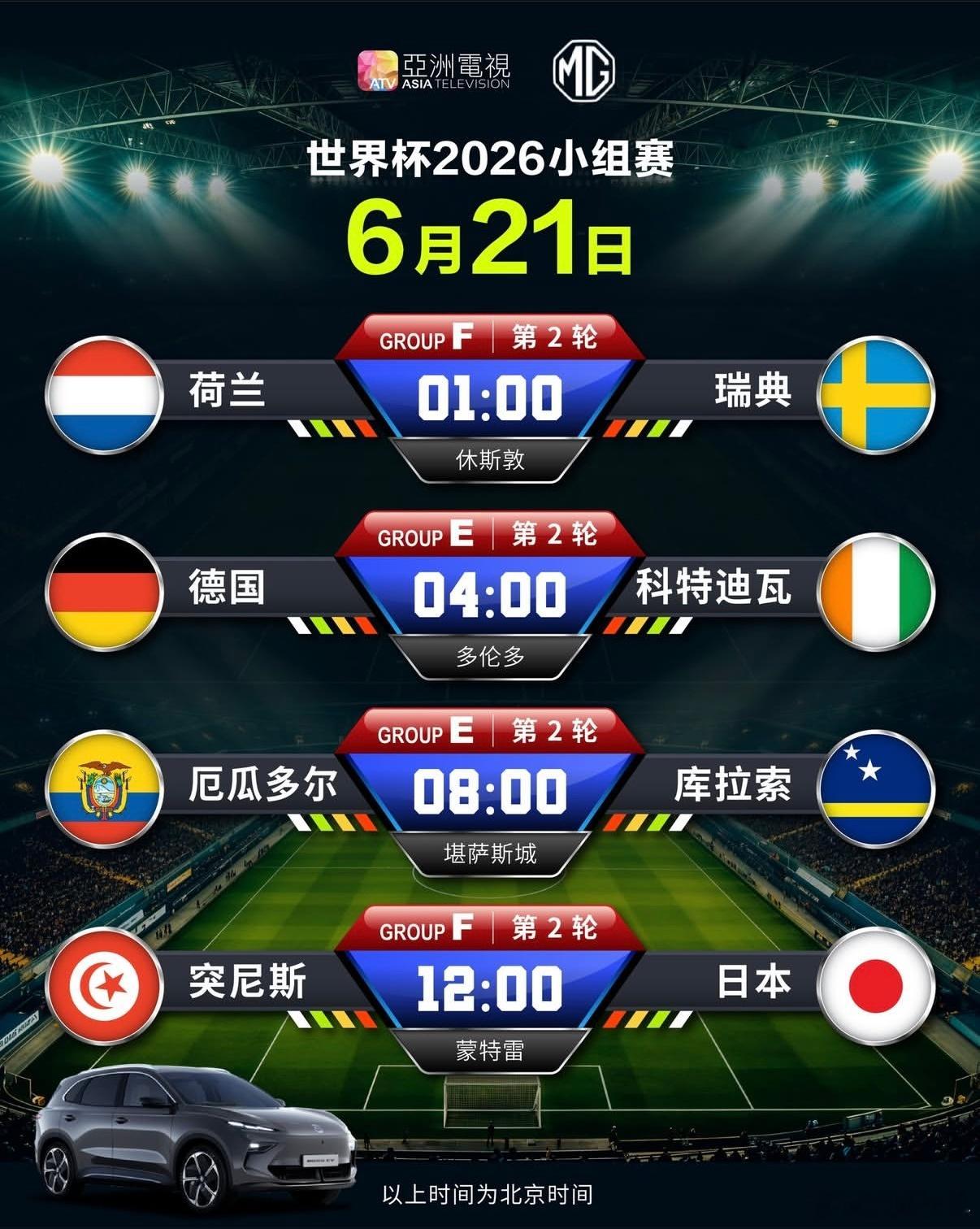 世界杯赛程围观世界杯世界杯 6月21日赛程，第二轮E组01:00荷兰🆚瑞典08