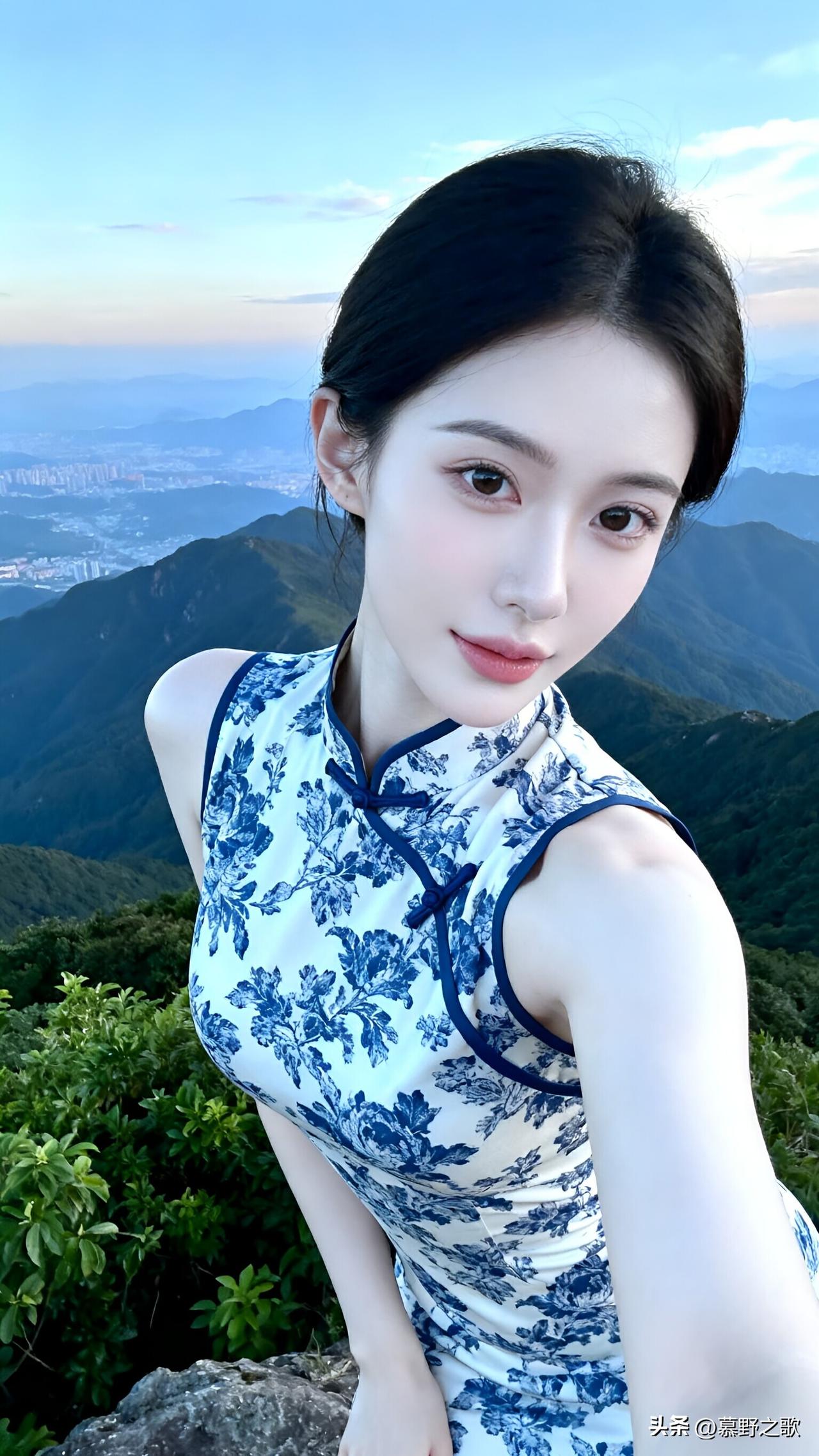 蓝白花纹无袖改良旗袍随手拍，分享图片 分享喜欢的壁纸 女孩子怎么穿搭既时尚又好看