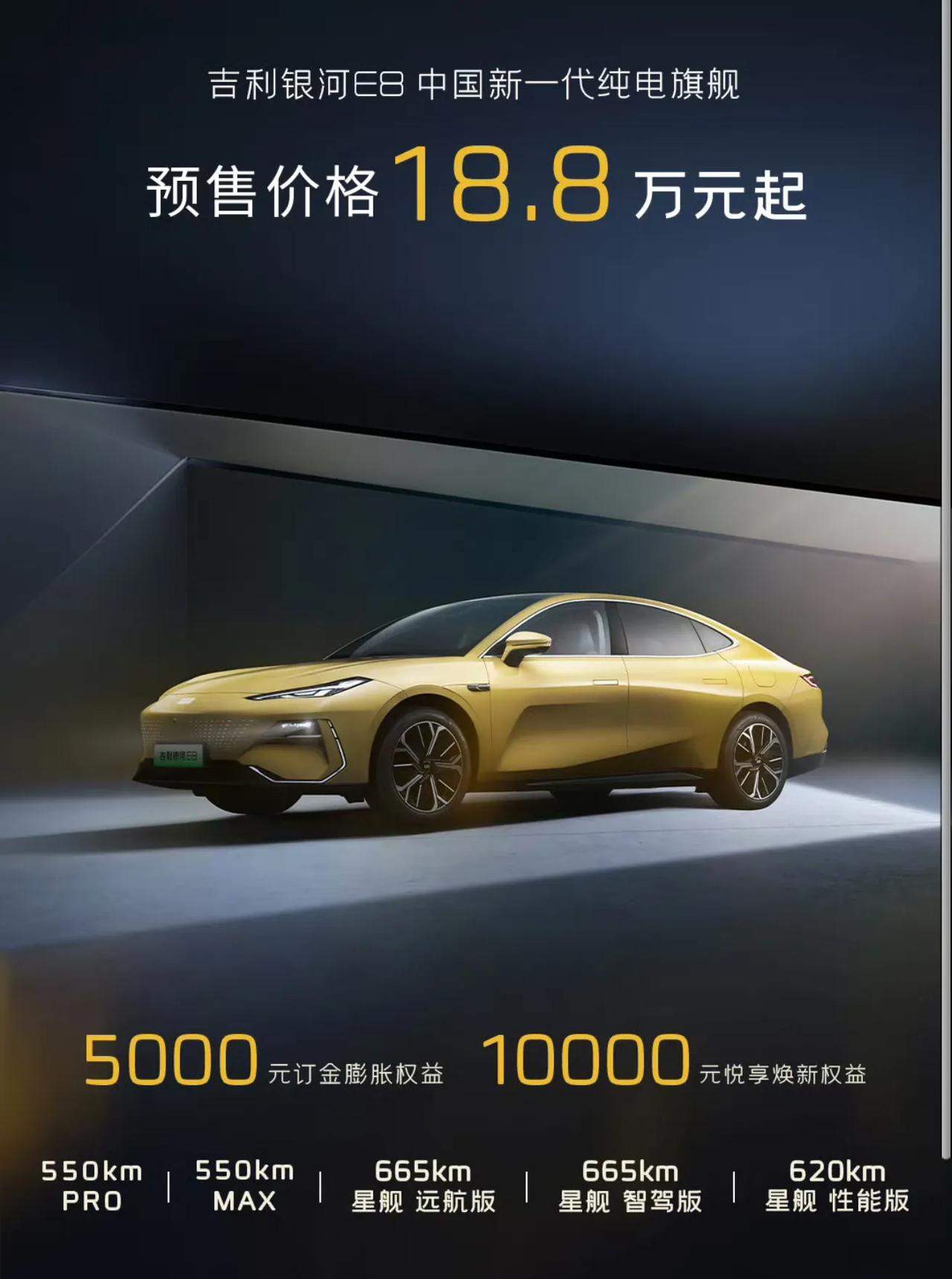 中国新一代纯电旗舰，吉利银河E8预售起步18.8万，大家觉得这个定价如何呢？估摸