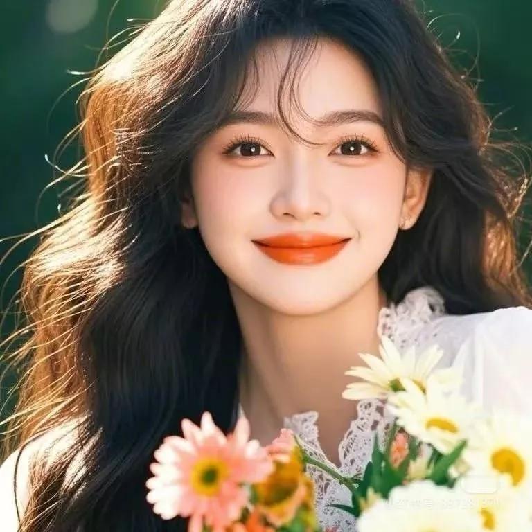 春日少女，花海中的微笑少女感笑容 少女感微笑女孩 少女的笑容 美少女的微笑 花海