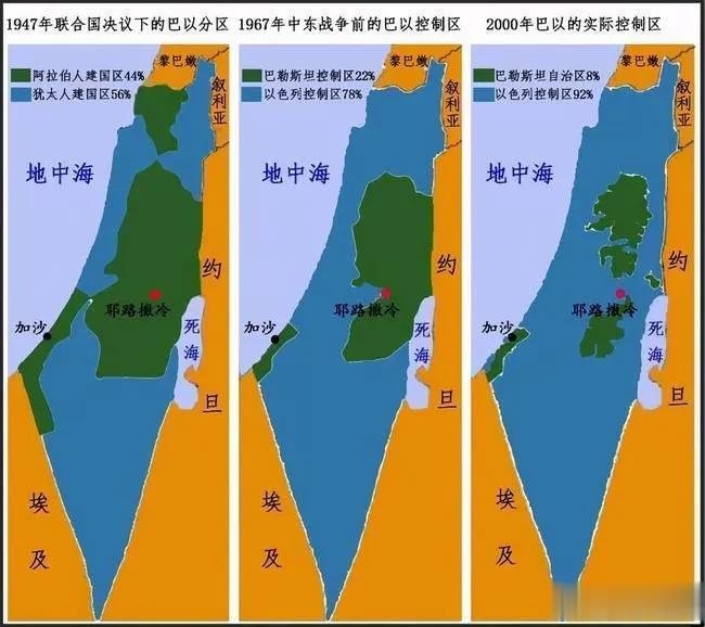 1948年: 以色列总人口65万;
1948年: 巴勒斯坦总人口150万;

1