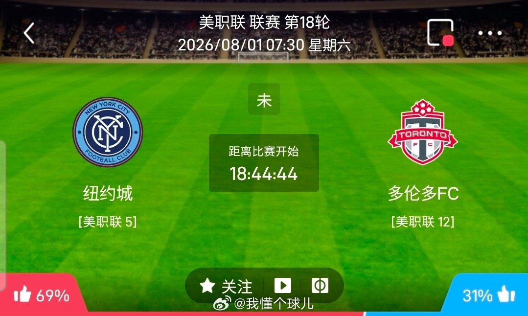 【足球】周五003美职联方向：纽约城vs多伦多FC美职：纽约城VS多伦多FC时间