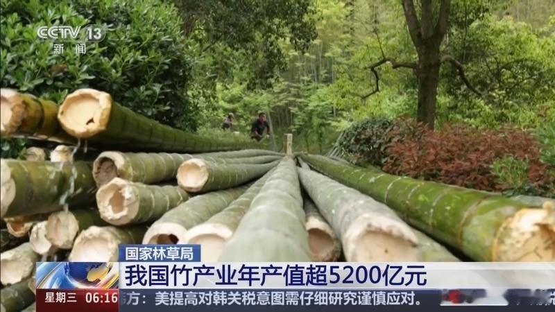【我国竹产业年产值超五千二百亿元】记者从国家林草局获悉：近年来，我国竹产业规模持