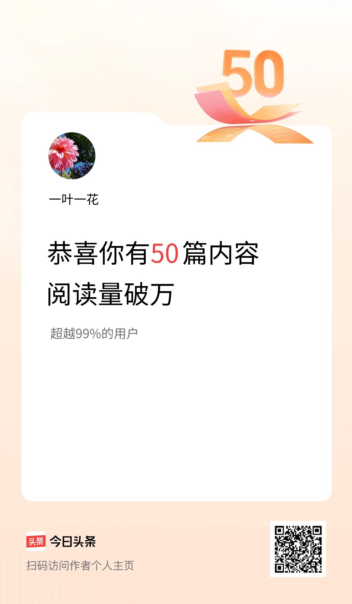 我在头条有50篇内容阅读破万了！