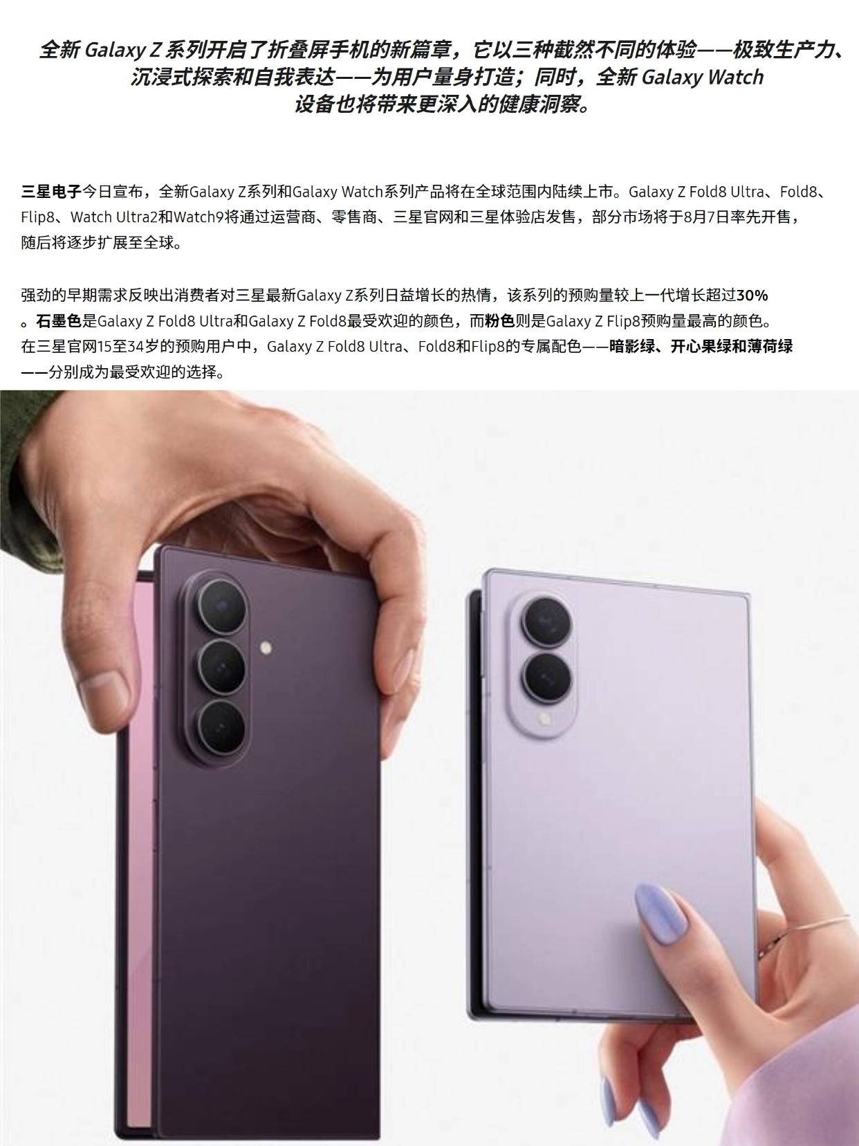 三星电子官宣：三星Galaxy Z Fold8系列全球首销量相比去年猛增30%以