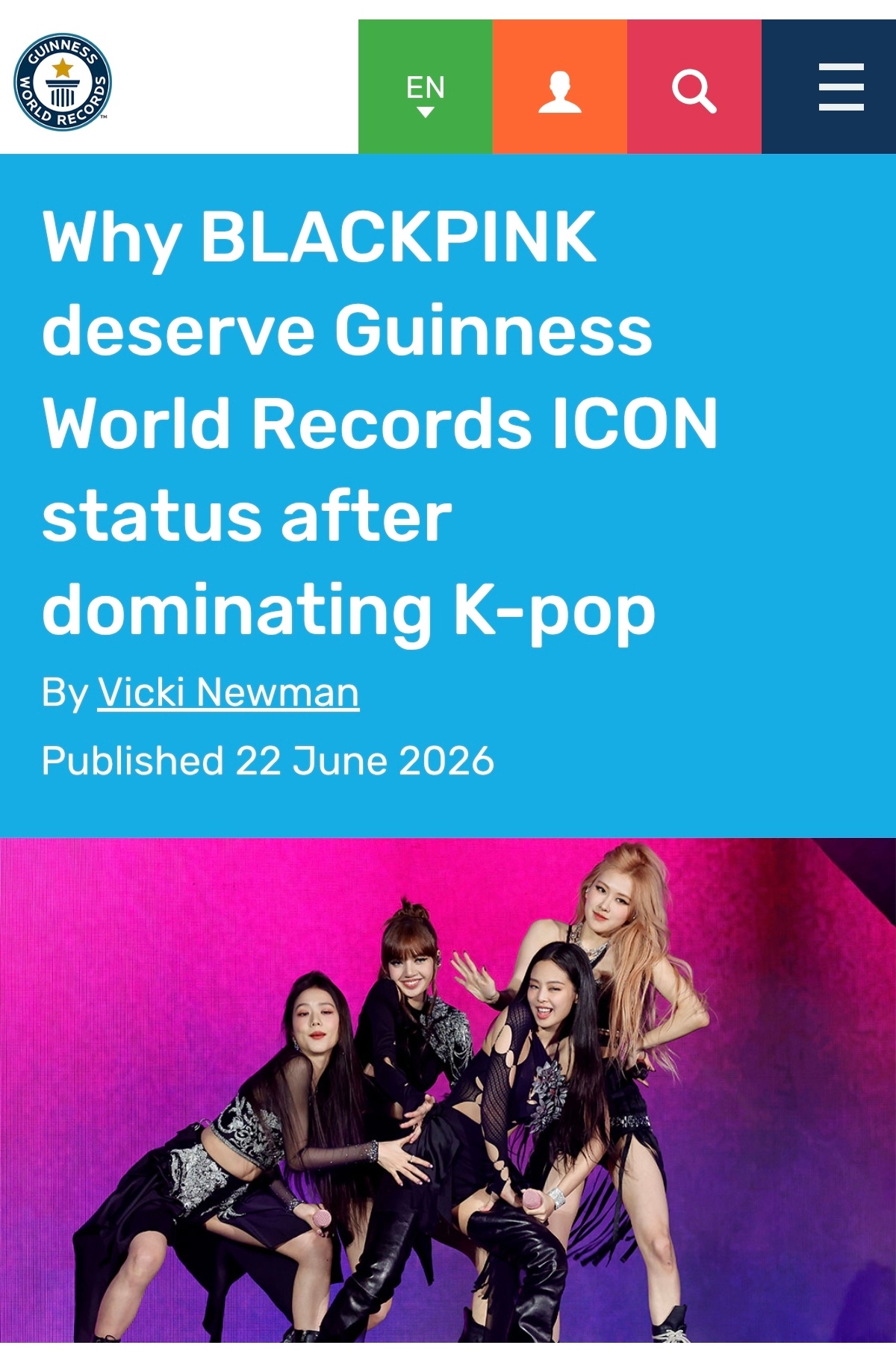 BLACKPINKBLACKPINK世界第一女团 吉尼斯官方发布文章《BLACK