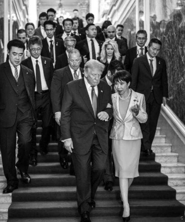 特朗普离开日本前，在自己的社交账号发布的照片，这是招了个秘书吗？ ​​​