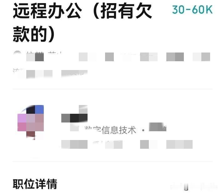 活久见，用3～6万的月薪招聘有欠款的人！

远程办公，30～60k/月，这么好的