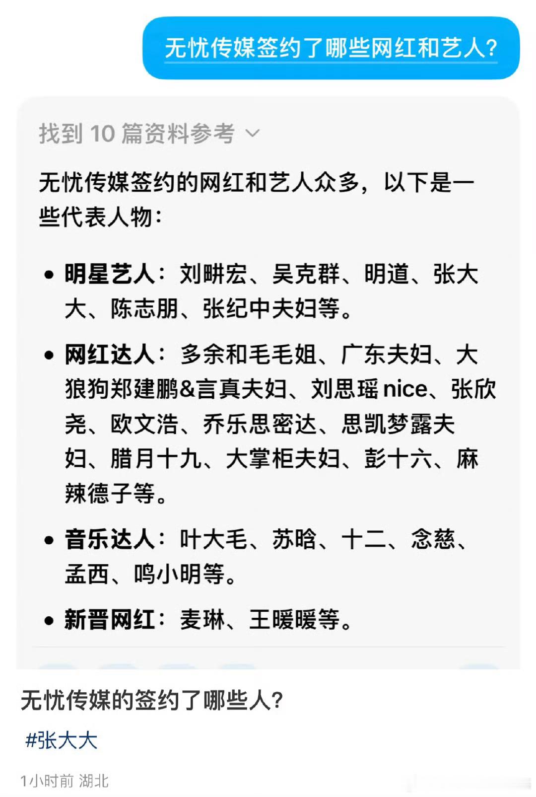 张大大无忧传媒签约的这些艺人 