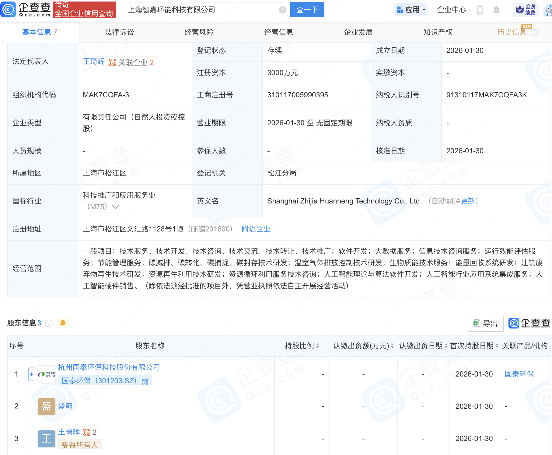 国泰环保等成立新公司，含多项AI业务