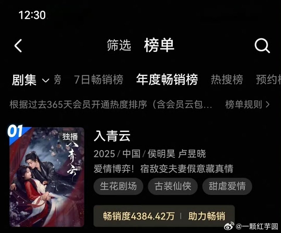 侯明昊《入青云》👖年榜TOP1️⃣了！长尾相当牛了