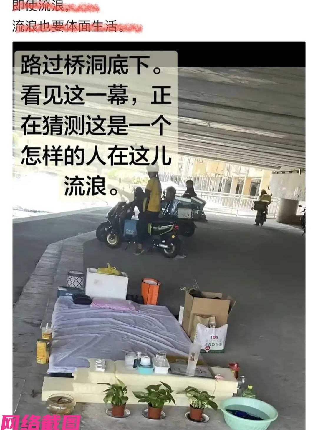 河南某人讲述看到有人选择居住在一处大桥下面，可想而知大桥下面的生活如何，但场景却