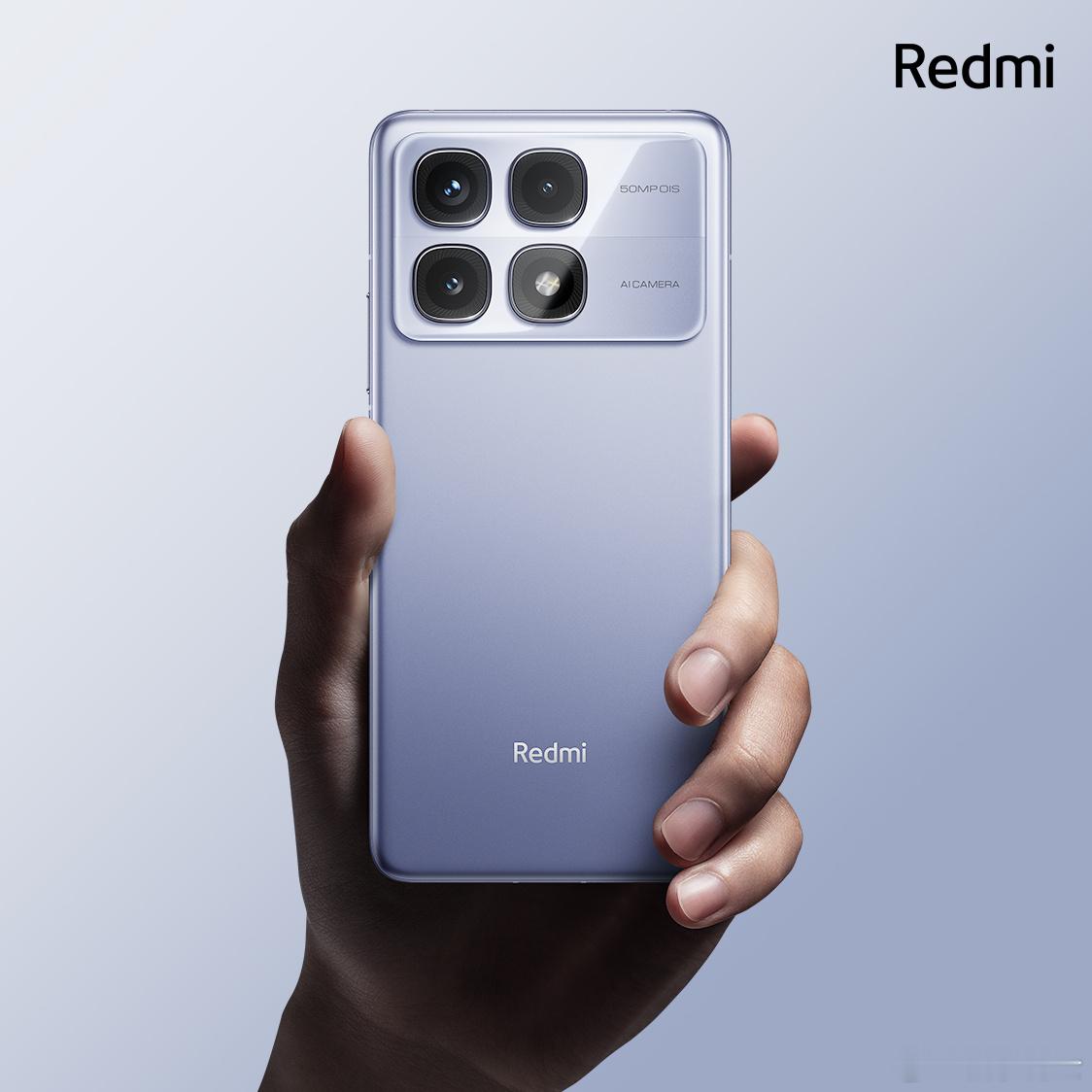 Redmi K70 Ultra冰璃，镜头圈由圆形变为logo形，配上淡淡的渐变紫