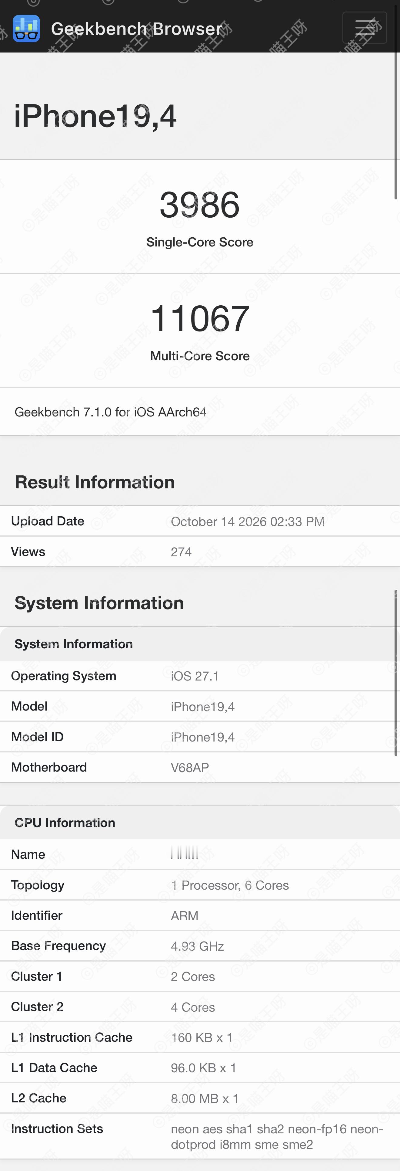 iPhoneDuo跑分苹果iPhone Duo还没有开售，工程跑分先曝光了，Ge