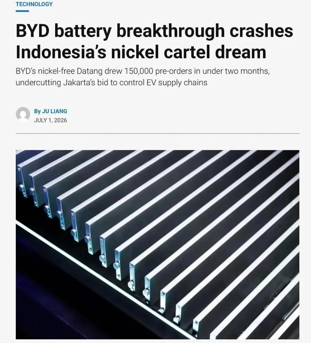 比亚迪无镍车53天获15万辆订单，戳破印尼的镍王梦印尼电池比亚迪一篇来自海外的财