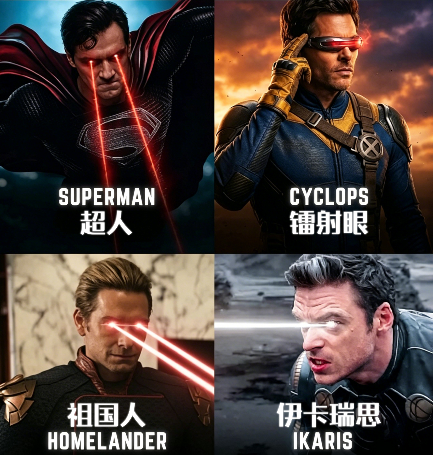 他们四个人中，谁发射的眼睛光束最强？ 