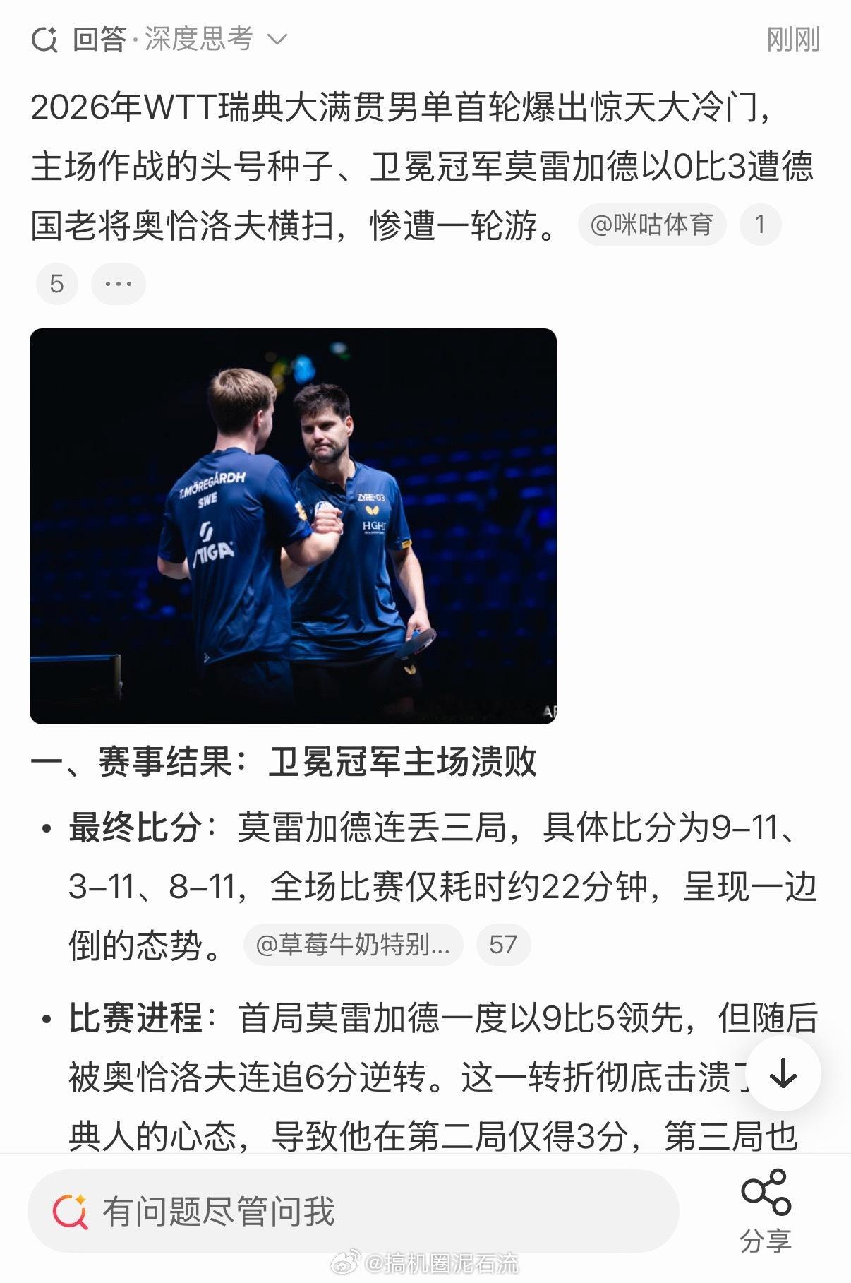 莫雷加德0比3奥恰洛夫 这就什么爆冷？只不过是头号种子+卫冕冠军的头衔，又不是世