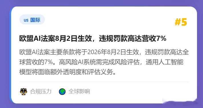 欧盟AI法案8月2日生效，违规罚款高达营收7%欧盟除了会罚款，也就没什么了。 