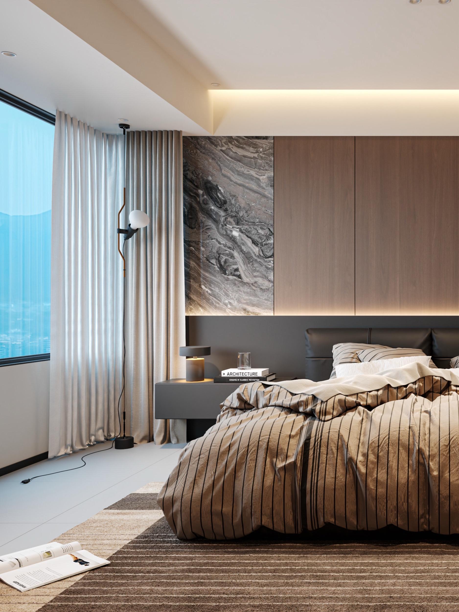 教科书级别的意式卧室 | 靠一抹石材让黑咖配色封神