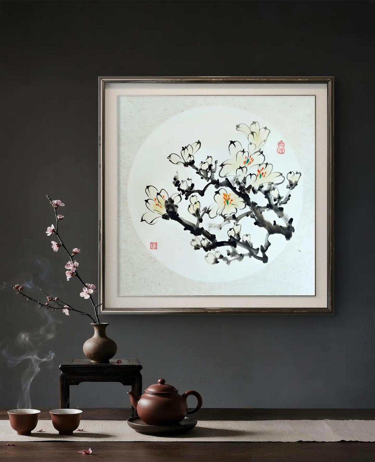 国画玉兰 写意玉兰 玉兰花画 国画