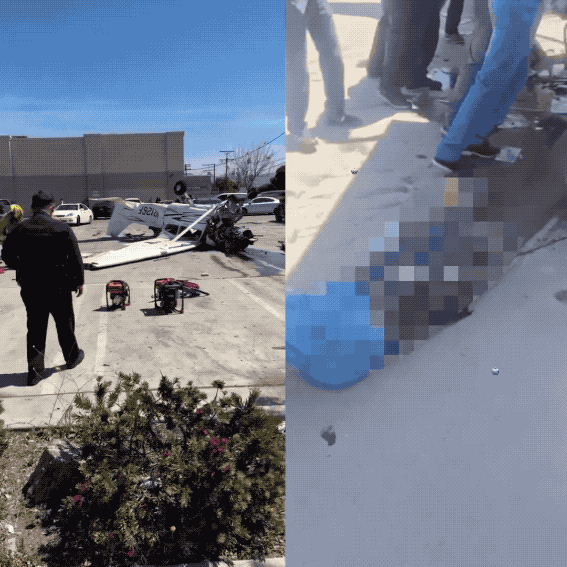 视频实拍：70岁美国大爷驾机坠毁停车场，路人合力抬机救人！4月20日上午11点左