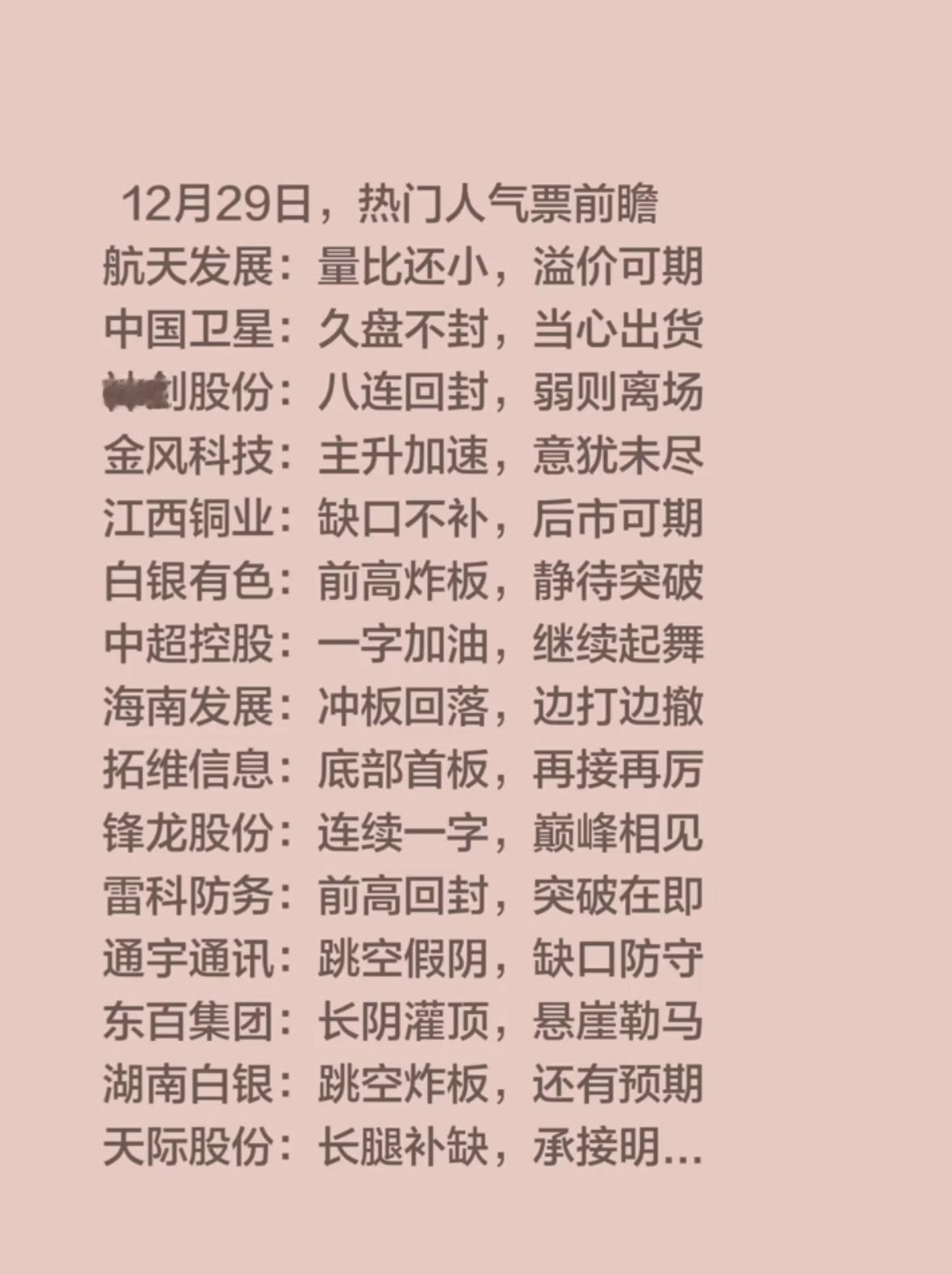 12月29日热门股票前瞻：航天发展、中国卫星、神剑股份等强势股分析

