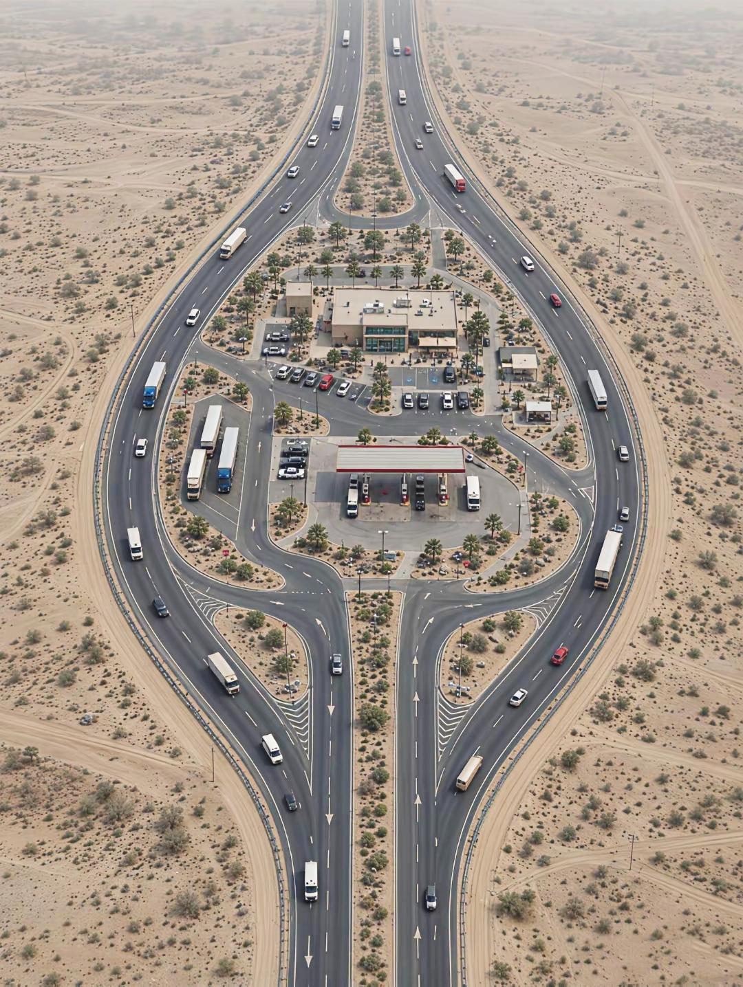 高速服务区放道路中间，看似省下一半造价，为啥国内很少这么建？

高速服务区 道路