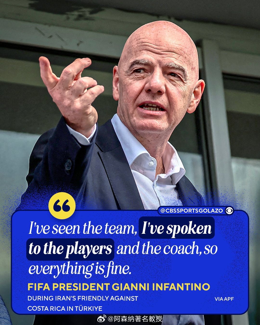 FIFA主席说伊朗将参加世界杯世界杯 国际足联主席因凡蒂诺表示，伊朗将参加202