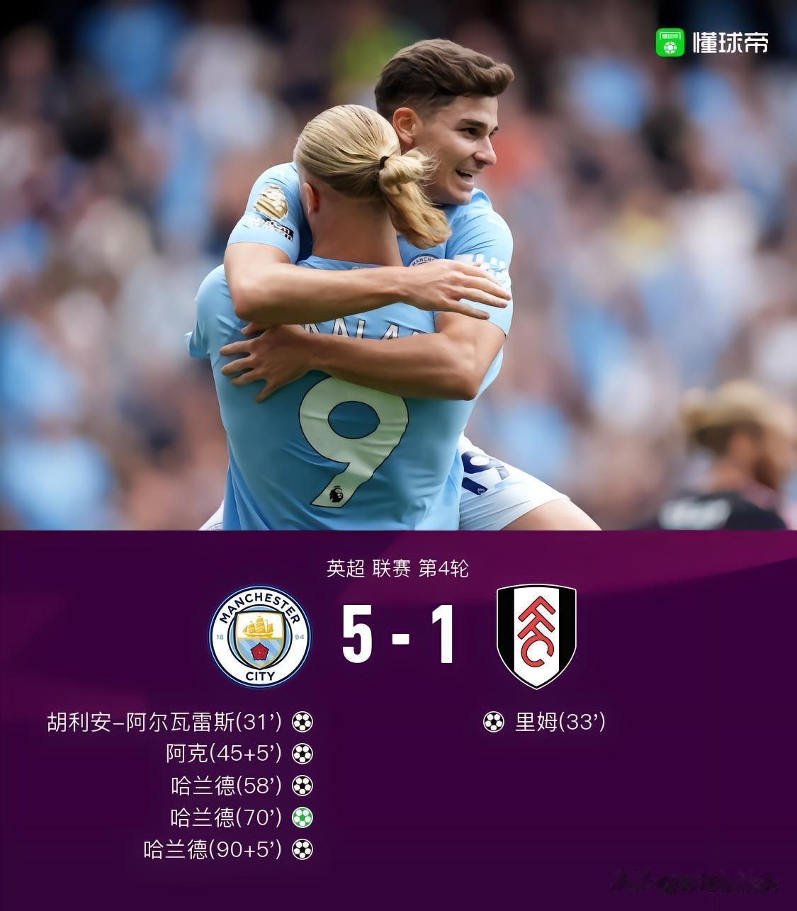 曼城5：1富勒姆，你可以发现四个有趣的事实——

1，福登真的太有灵性了

2，