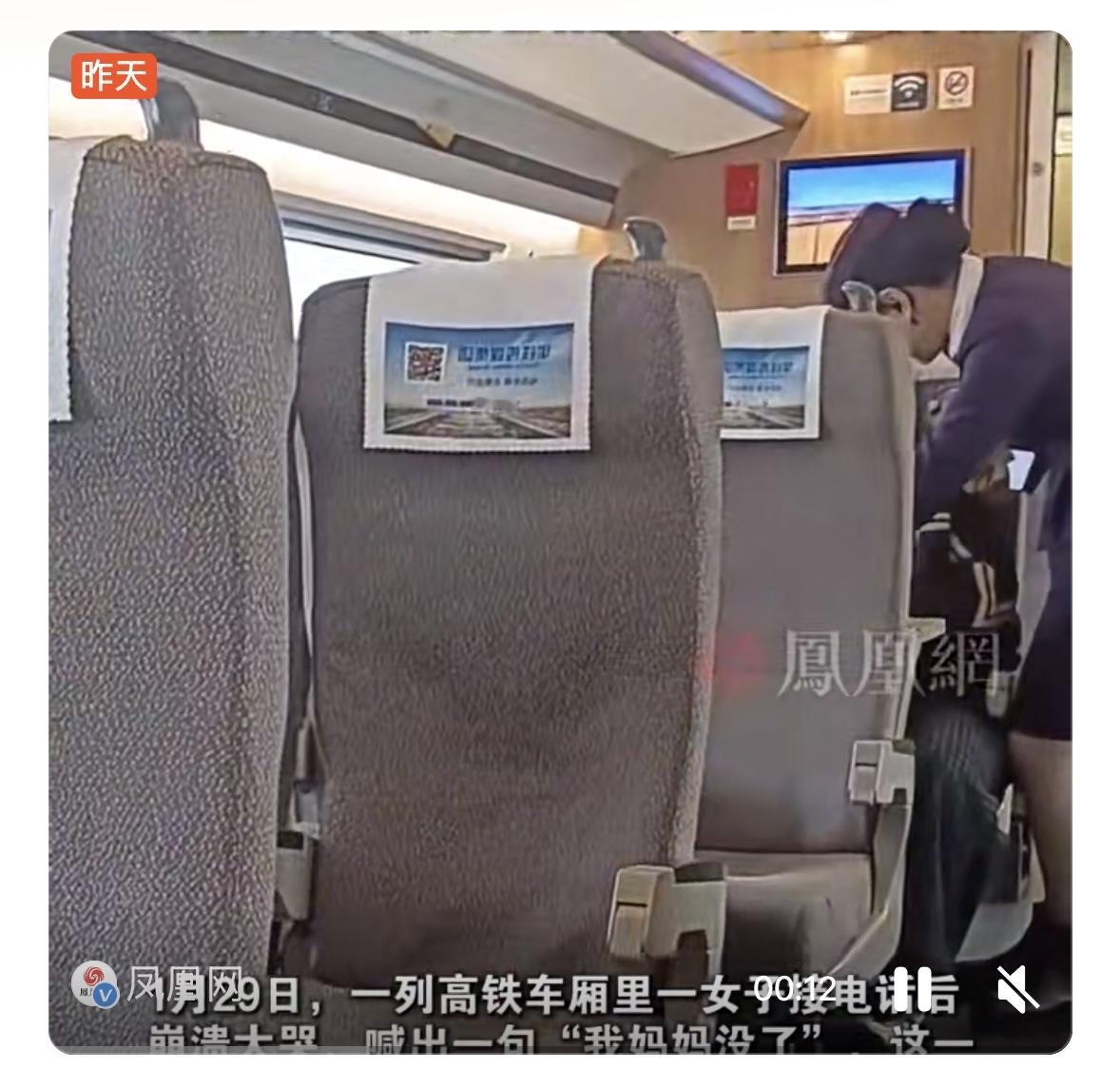 难忘亲情。1月29日，高铁列车上一名女乘客突接母亲离世的噩耗，瞬间崩溃恸哭，反复