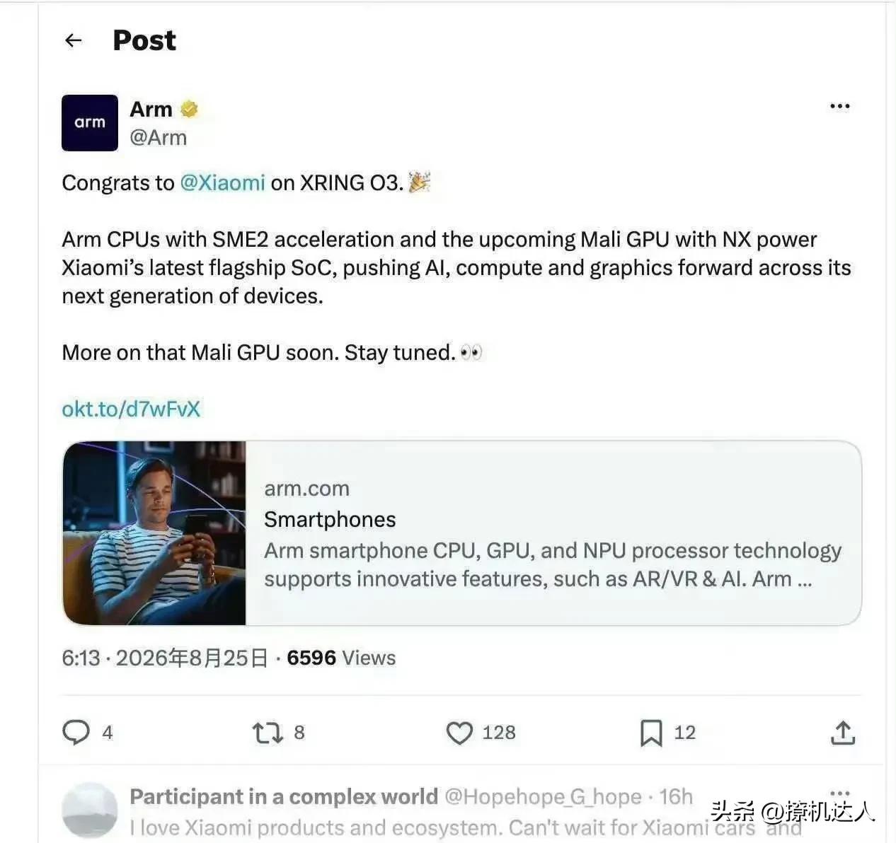 ARM支持帮助合作伙伴定制各类芯片，
AI，云，手机，汽车。