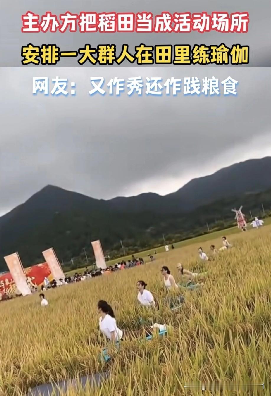 稻田里开展瑜伽活动，主办方选的这个场地引发了网友的热烈讨论。练瑜伽为何非要选在稻