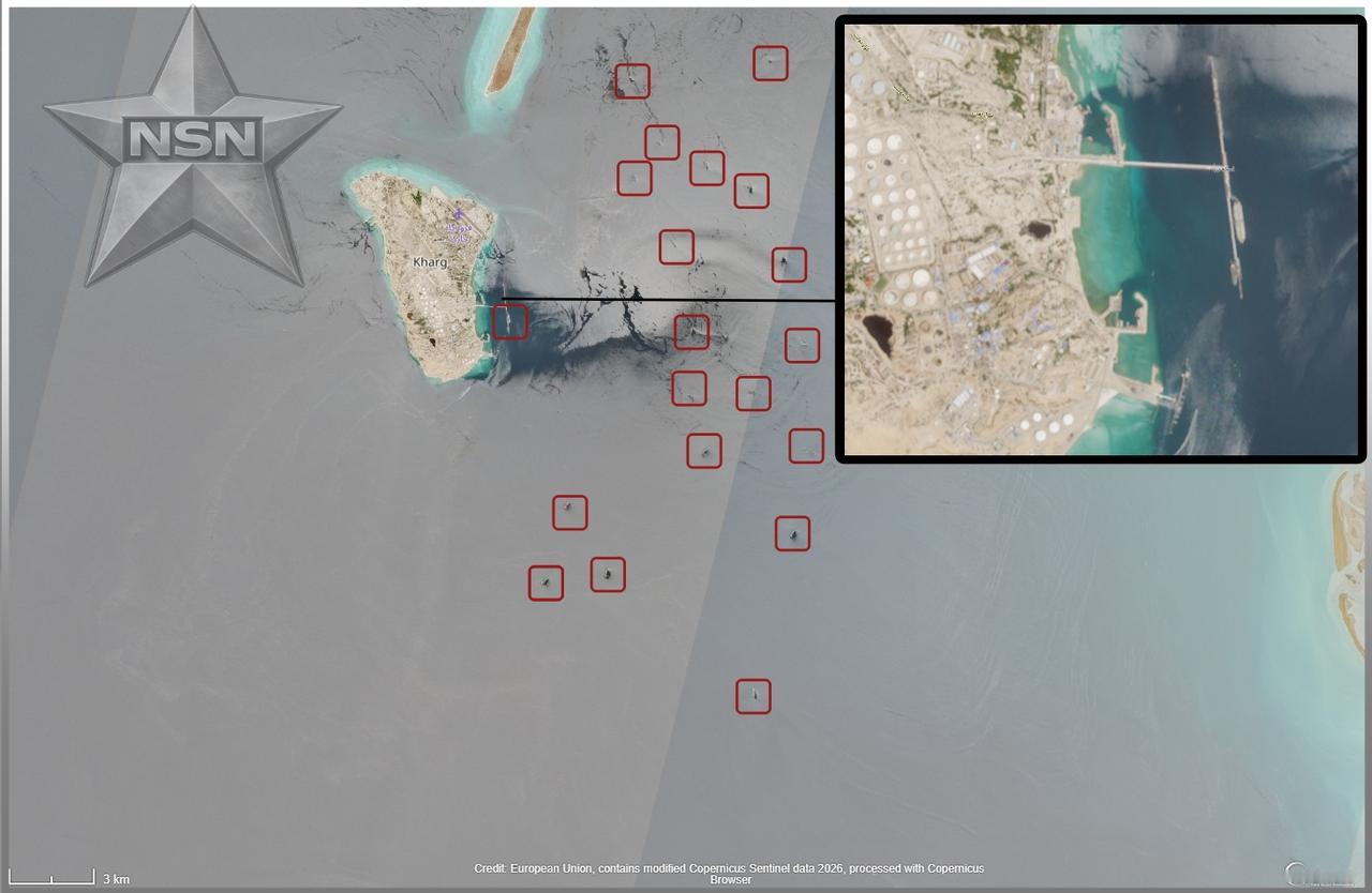 “哈尔格停车场”持续扩大，最新的Sentinel-2卫星图像显示多艘船只停泊在该