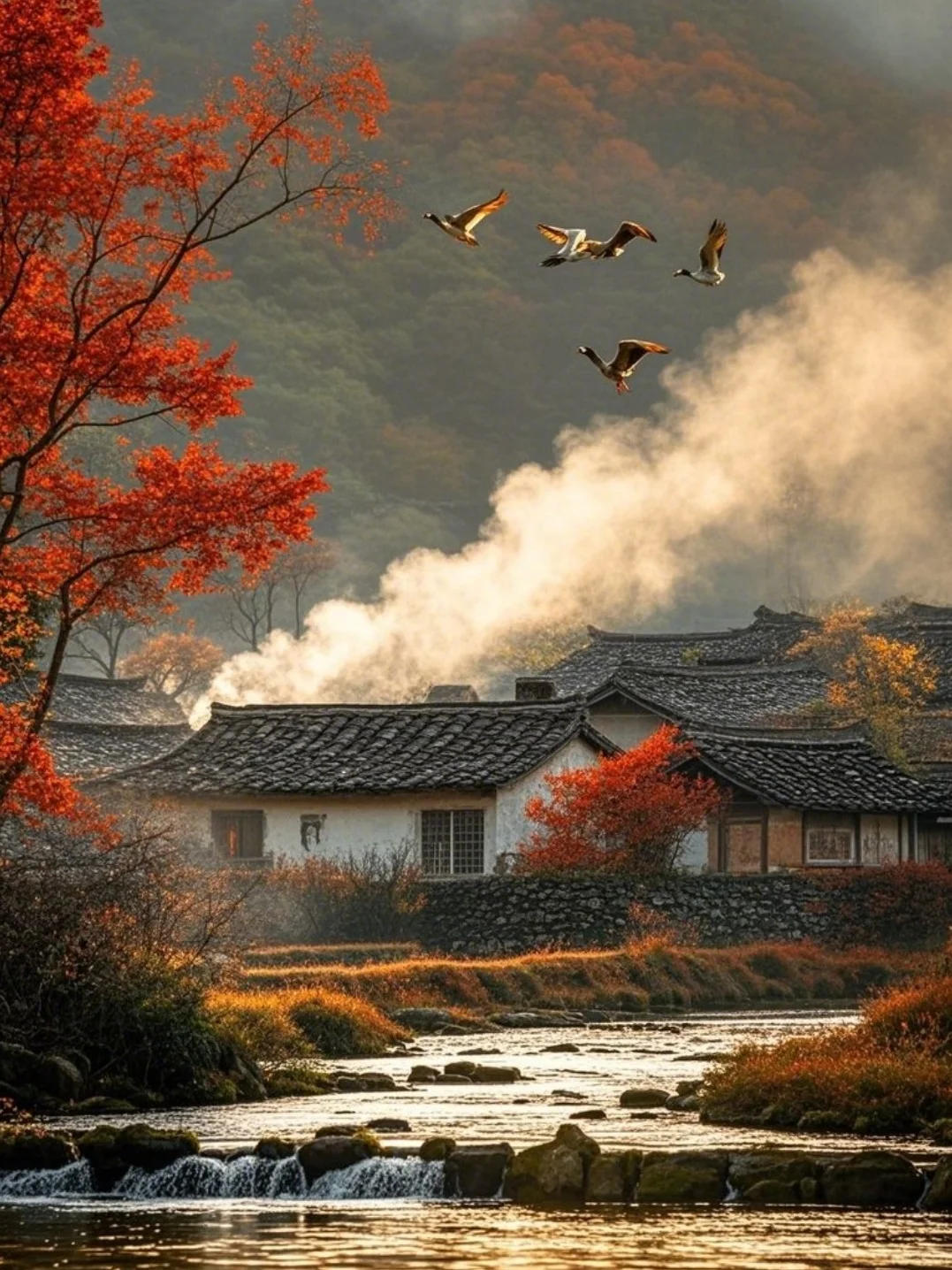 孤村落日残霞，轻烟老树寒鸦。一点飞鸿影下，青山绿水，白草红叶黄花。枯藤...