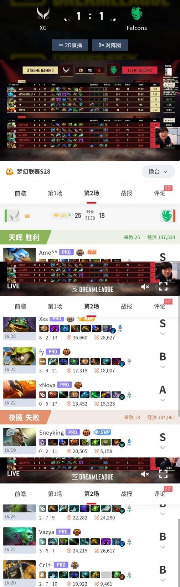 XG 1:1 Falconsdota2电子竞技DOTA2