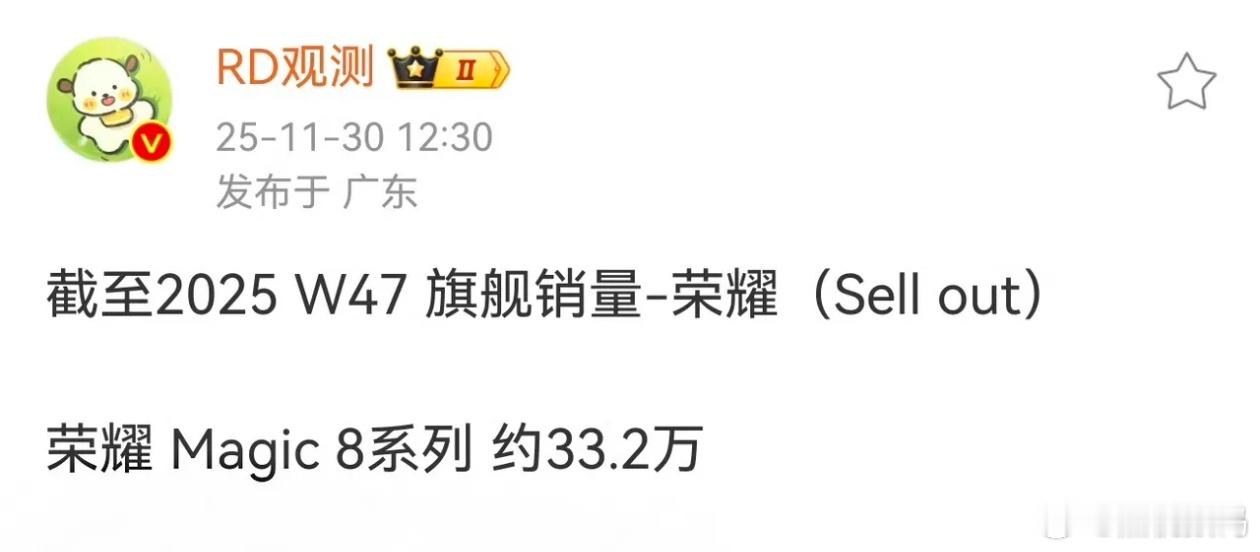 Magic8系列开售刚一个月，销量直接干到33.2万台！这势头明显已经起飞了，完